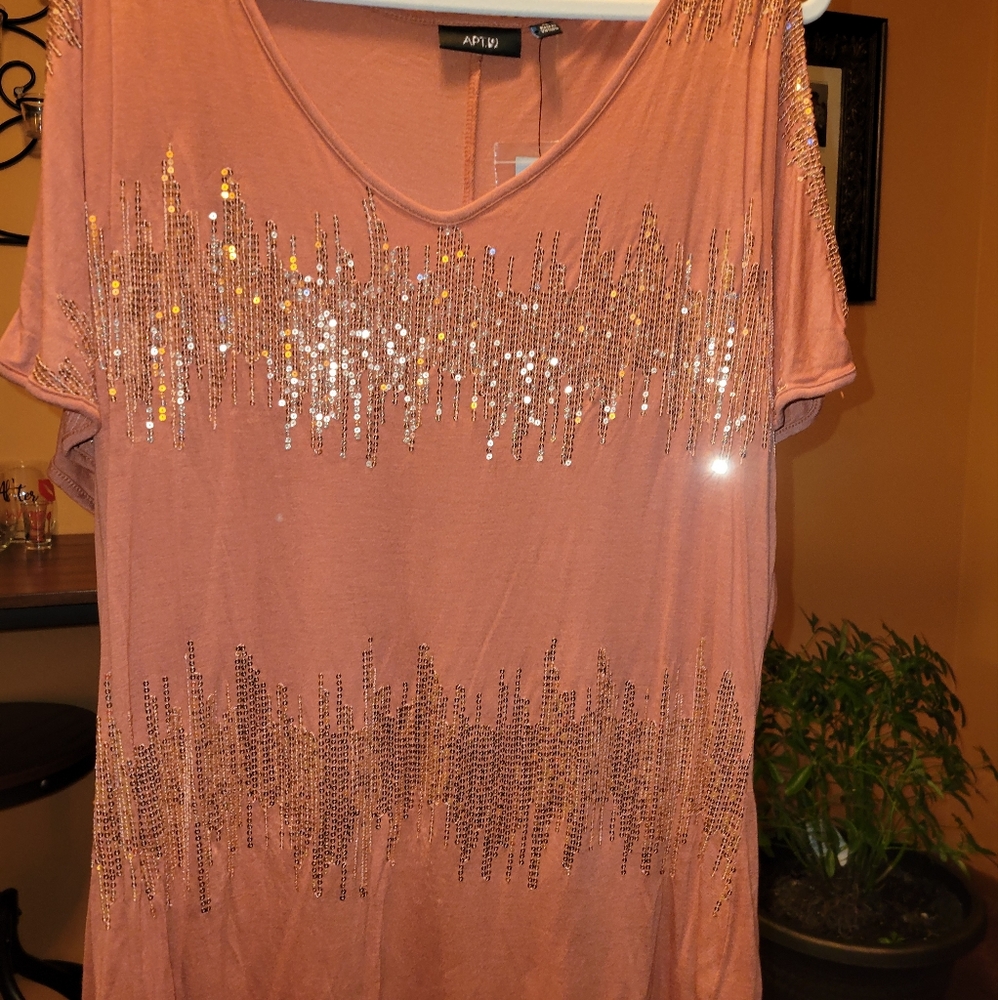 Cute Cold Shoulder Embellished Top